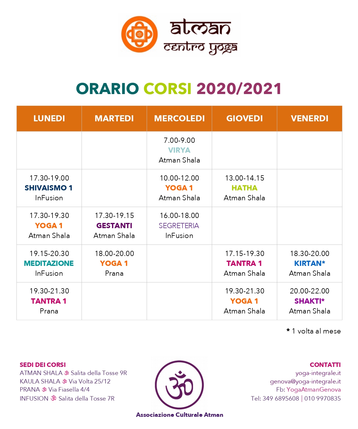Orari Corsi Yoga Genova 2020-2021